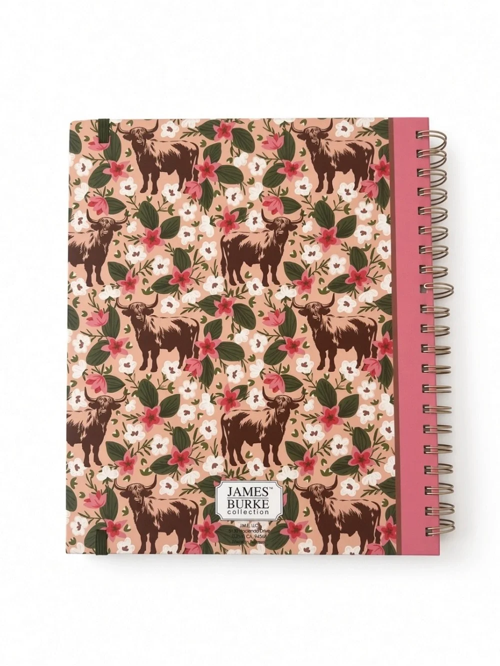 James Burke Highland Cow 5-Subject Spiral Notebook Floral Stickers NEW
